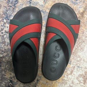 Gucci Black Red and Green Striped Slide Sandals